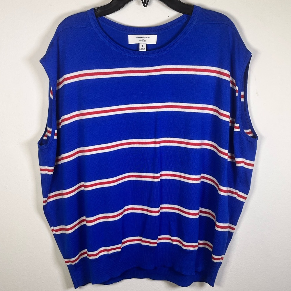 Banana Republic Vibrant Blue Top with Orange White Stripes